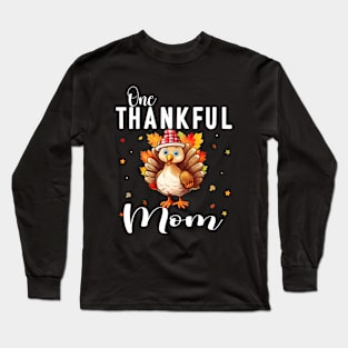 Watercolor Thanksgiving Turkey One Thankful Mom Mother Long Sleeve T-Shirt